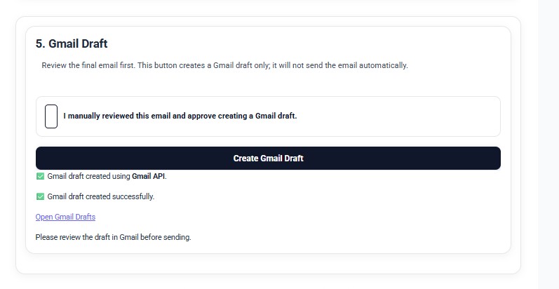 Gmail draft creation status