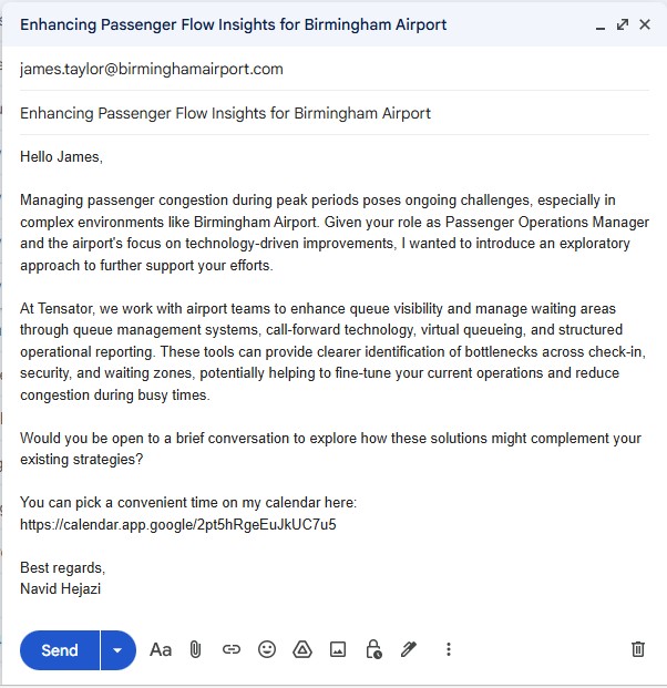 Cold email draft in Gmail