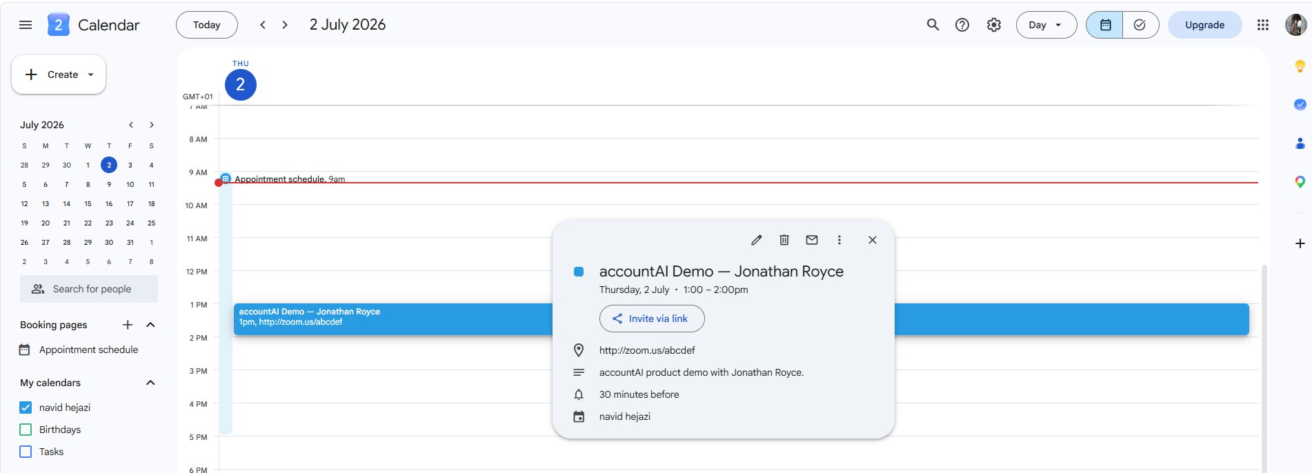 Automatically created Google Calendar demo
